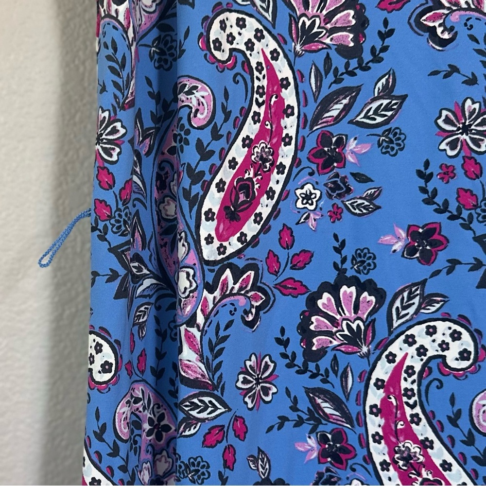 TALBOTS LP L Petite Effortless Jersey Tie Waist Midi Dress in Seaside Paisley - Picture 5 of 10